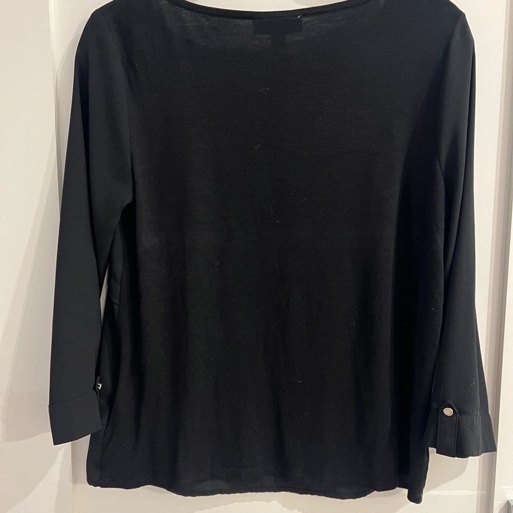 Dana Buchman Tunic Top Women's Long Sleeve Black Diagonal Pleated Blouse Shirt S - Picture 6 of 8